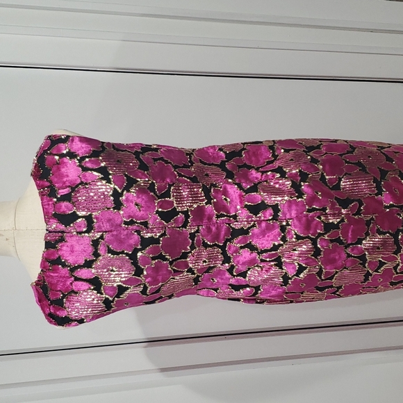 Women's Vintage Embroidered Burn Out Hot Pink Floral Velvet Dress sz Small - Picture 7 of 11